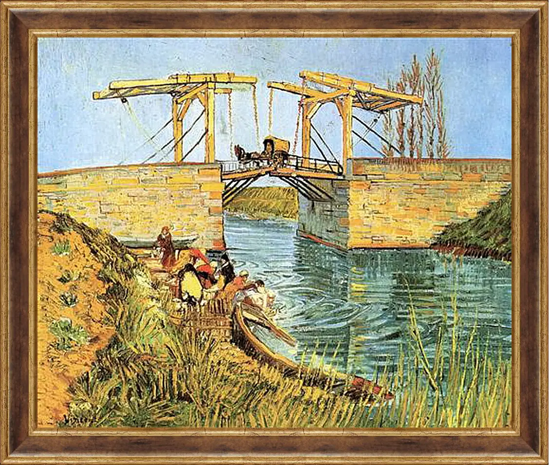 Картина в раме - The Langlois Bridge at Arles with Women Washing. Винсент Ван Гог