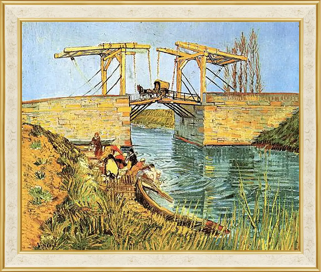 Картина в раме - The Langlois Bridge at Arles with Women Washing. Винсент Ван Гог