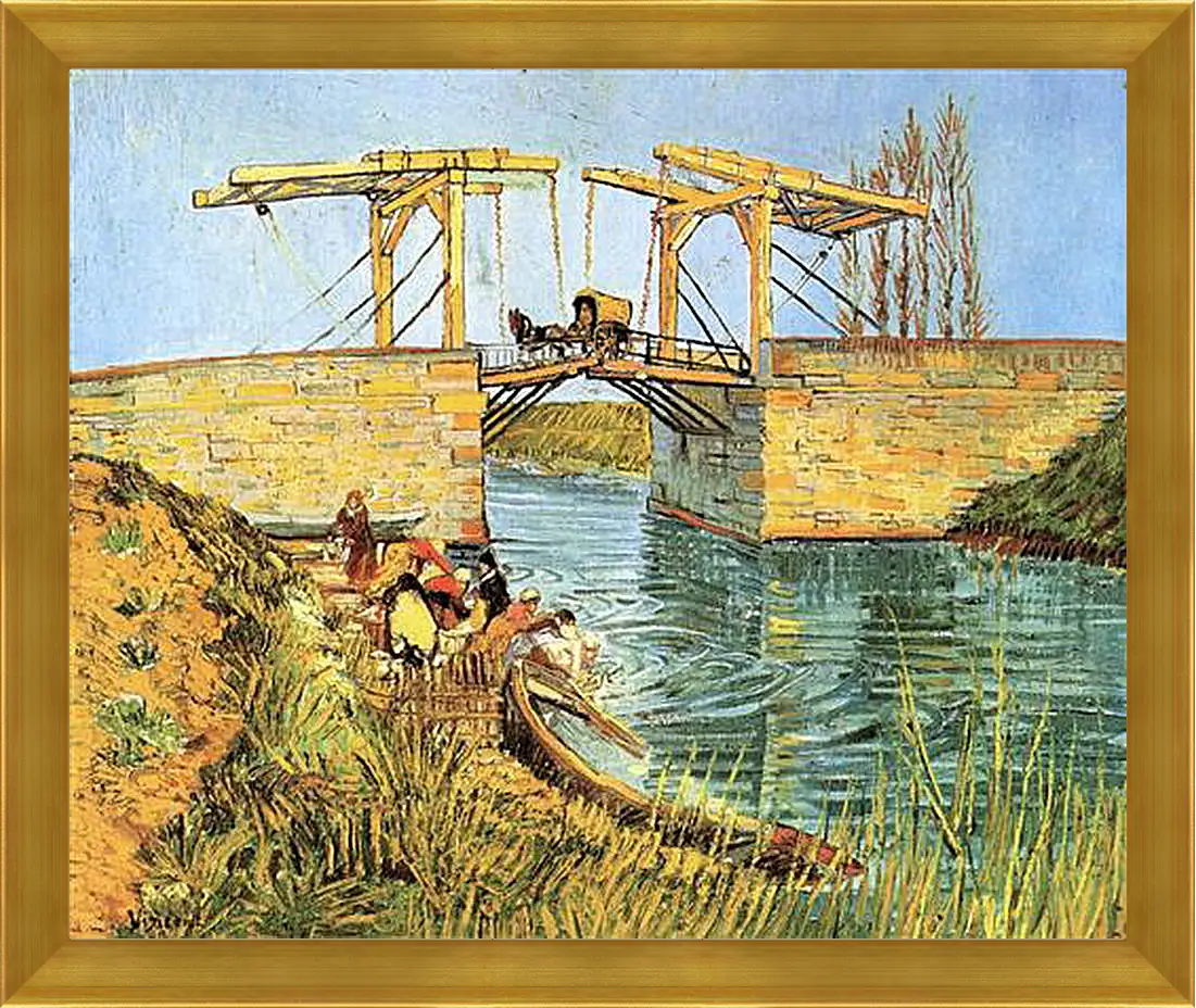 Картина в раме - The Langlois Bridge at Arles with Women Washing. Винсент Ван Гог