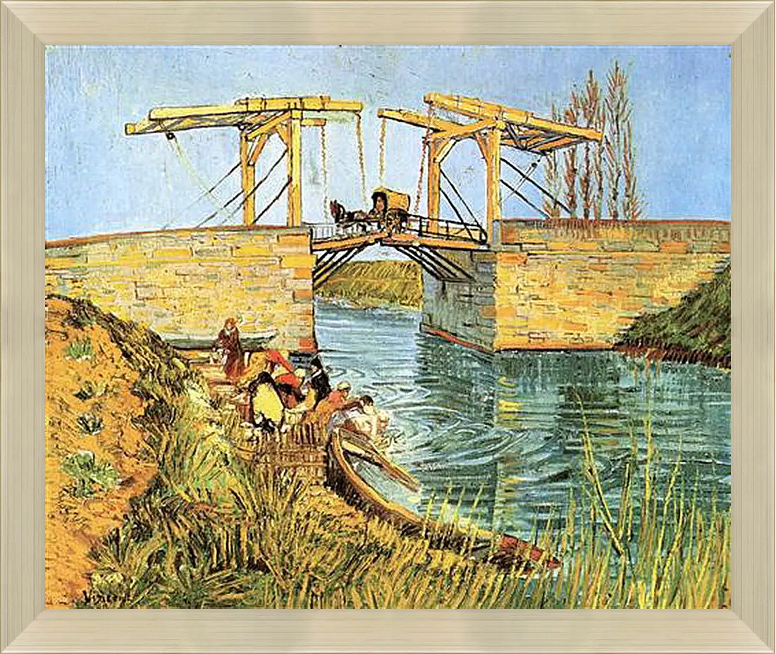 Картина в раме - The Langlois Bridge at Arles with Women Washing. Винсент Ван Гог