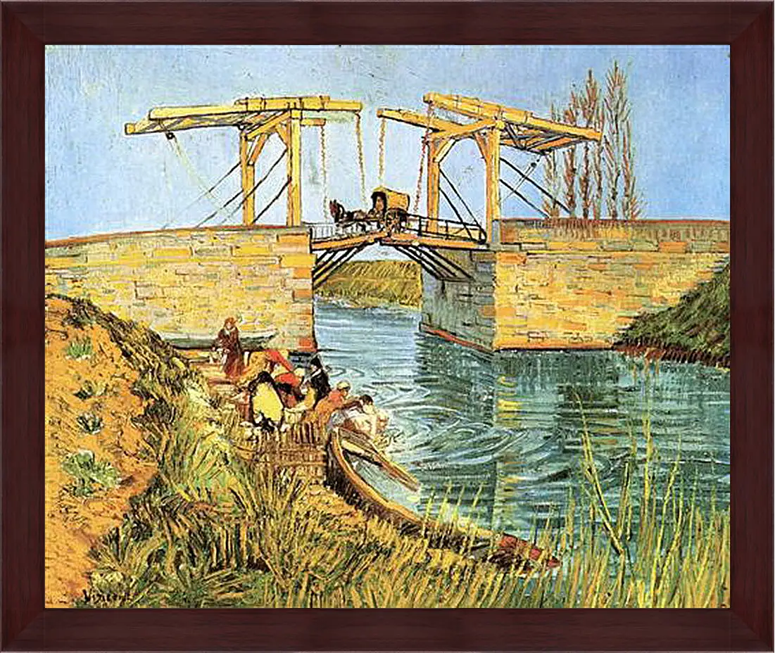 Картина в раме - The Langlois Bridge at Arles with Women Washing. Винсент Ван Гог