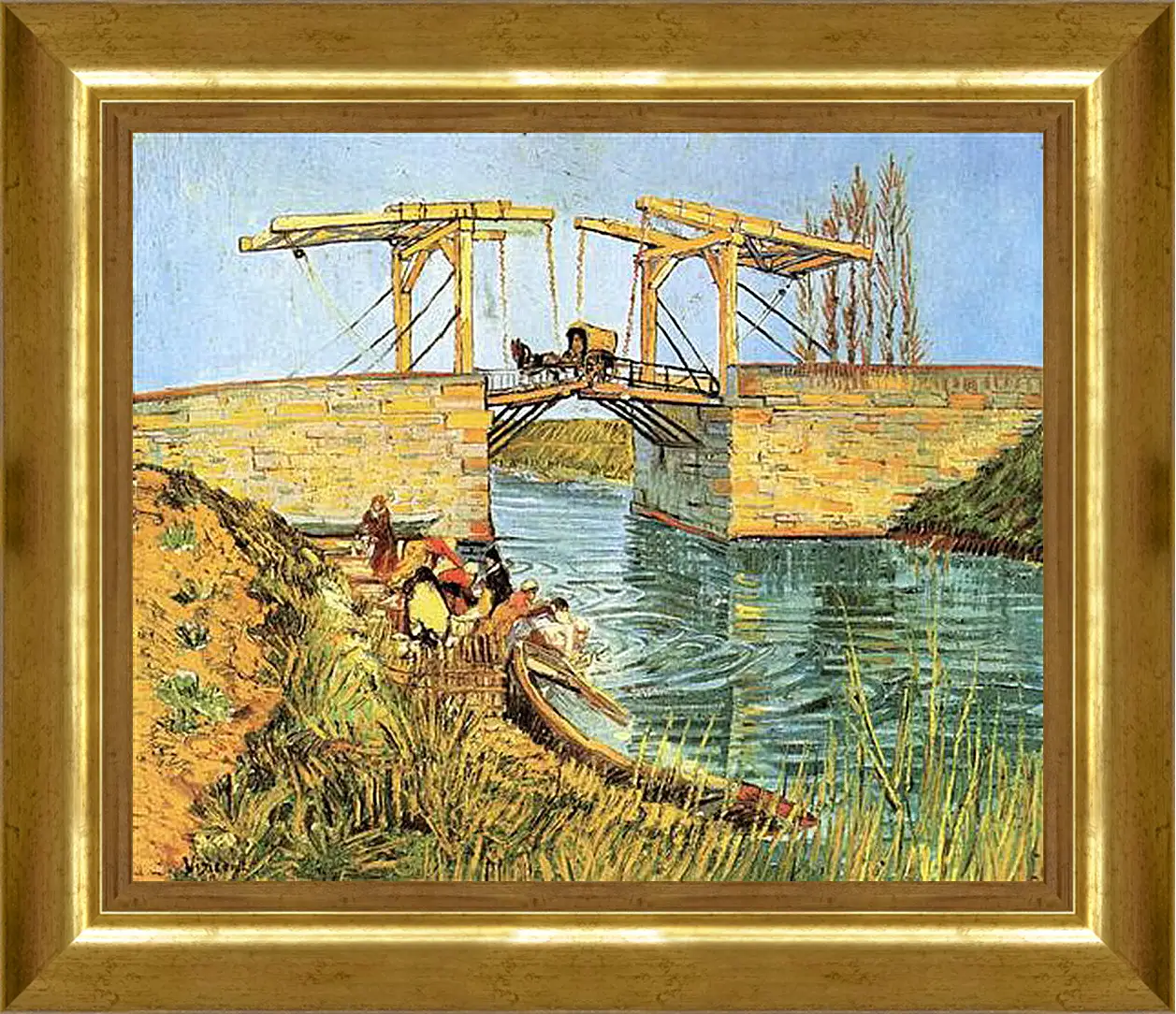 Картина в раме - The Langlois Bridge at Arles with Women Washing. Винсент Ван Гог