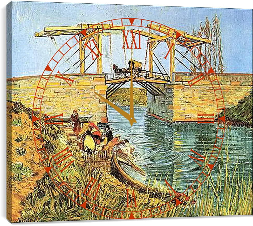 Часы картина - The Langlois Bridge at Arles with Women Washing. Винсент Ван Гог