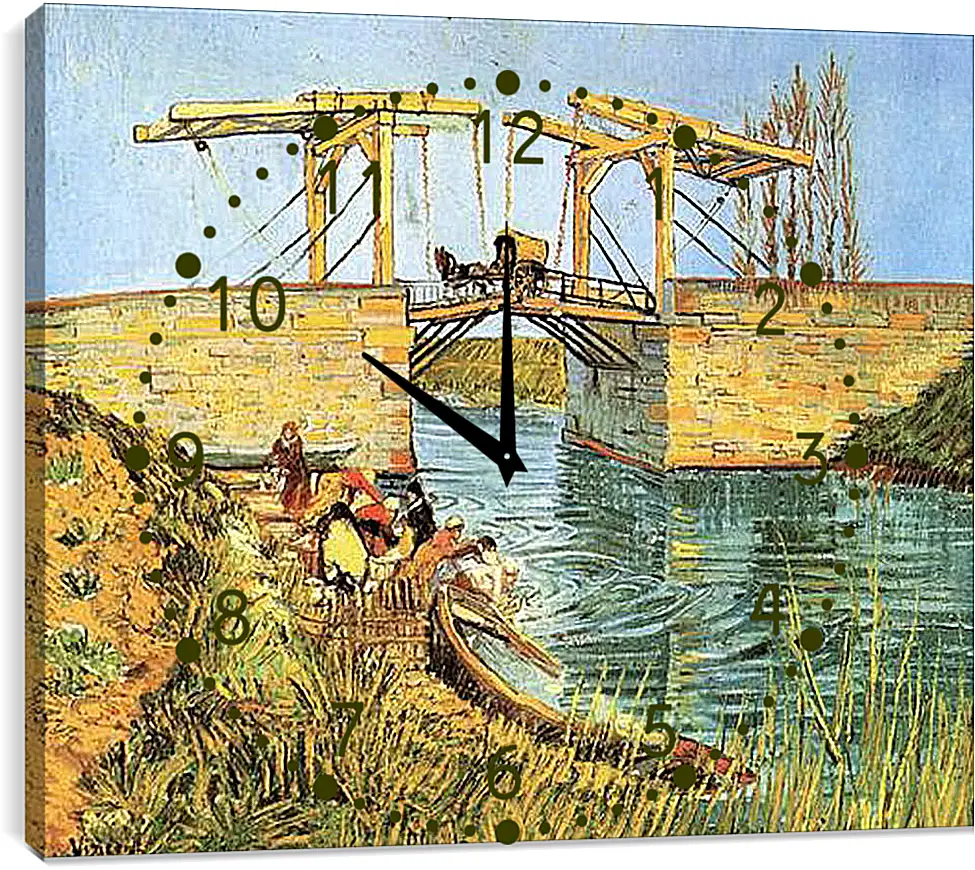 Часы картина - The Langlois Bridge at Arles with Women Washing. Винсент Ван Гог