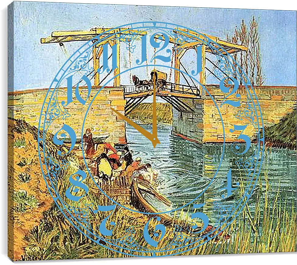 Часы картина - The Langlois Bridge at Arles with Women Washing. Винсент Ван Гог