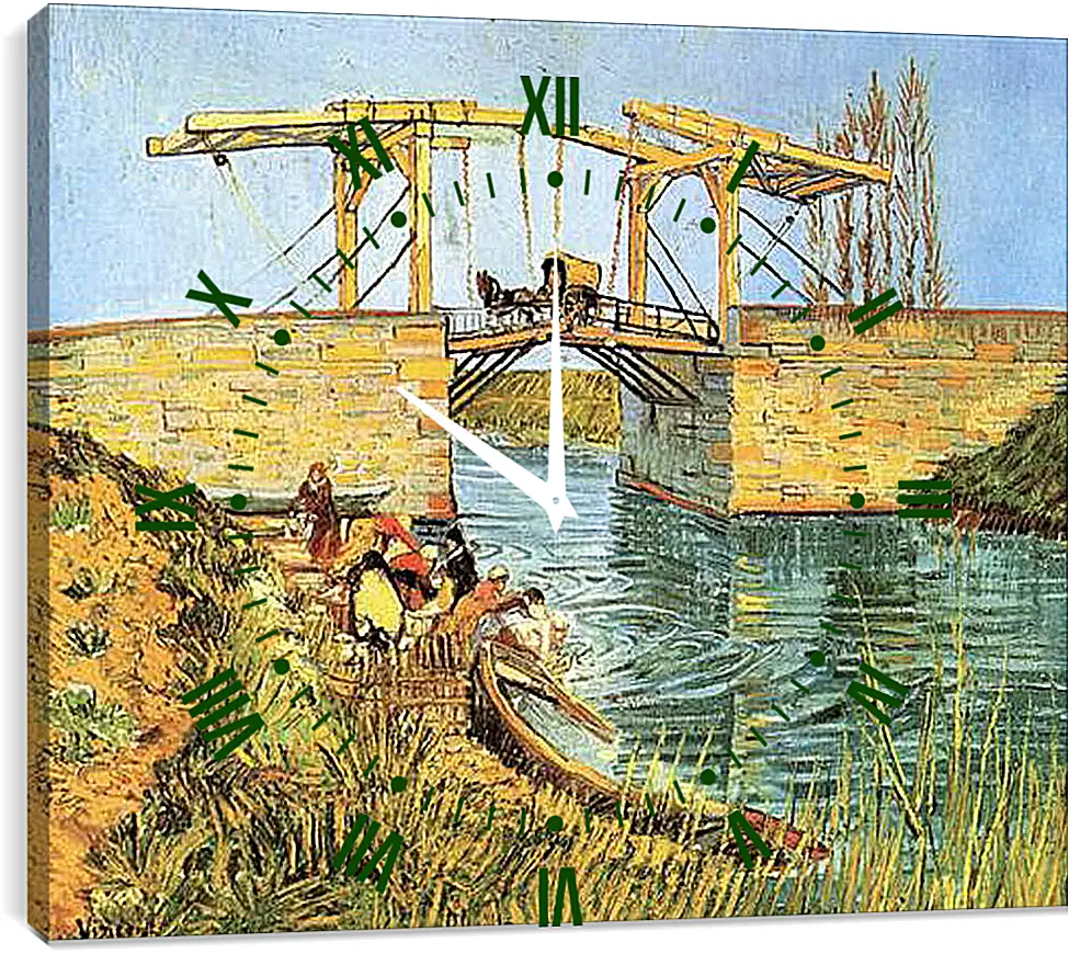 Часы картина - The Langlois Bridge at Arles with Women Washing. Винсент Ван Гог