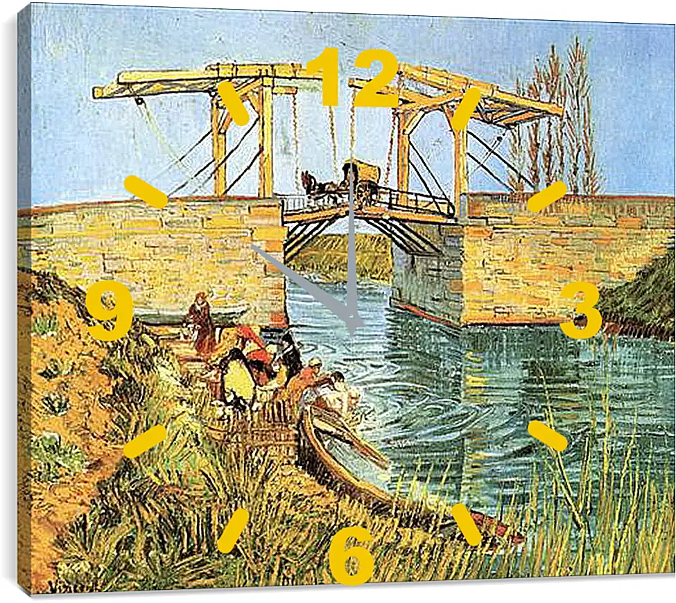 Часы картина - The Langlois Bridge at Arles with Women Washing. Винсент Ван Гог