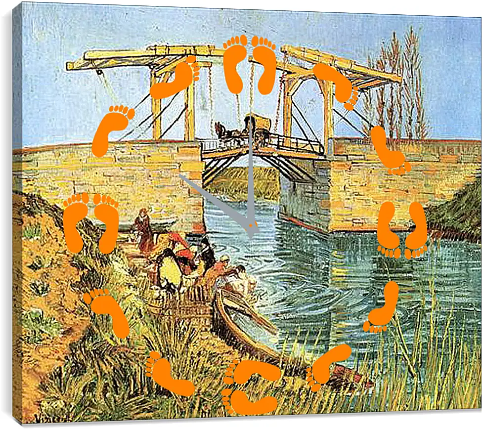 Часы картина - The Langlois Bridge at Arles with Women Washing. Винсент Ван Гог