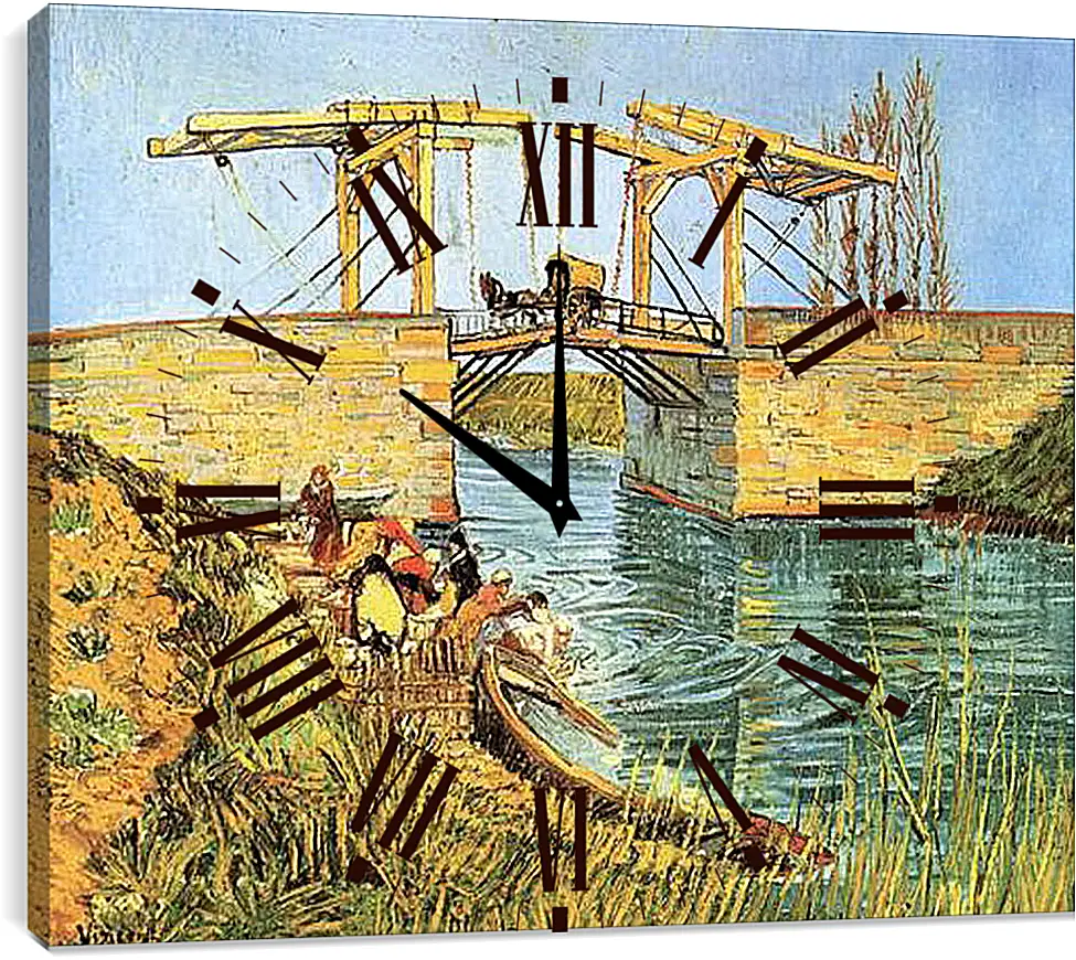 Часы картина - The Langlois Bridge at Arles with Women Washing. Винсент Ван Гог