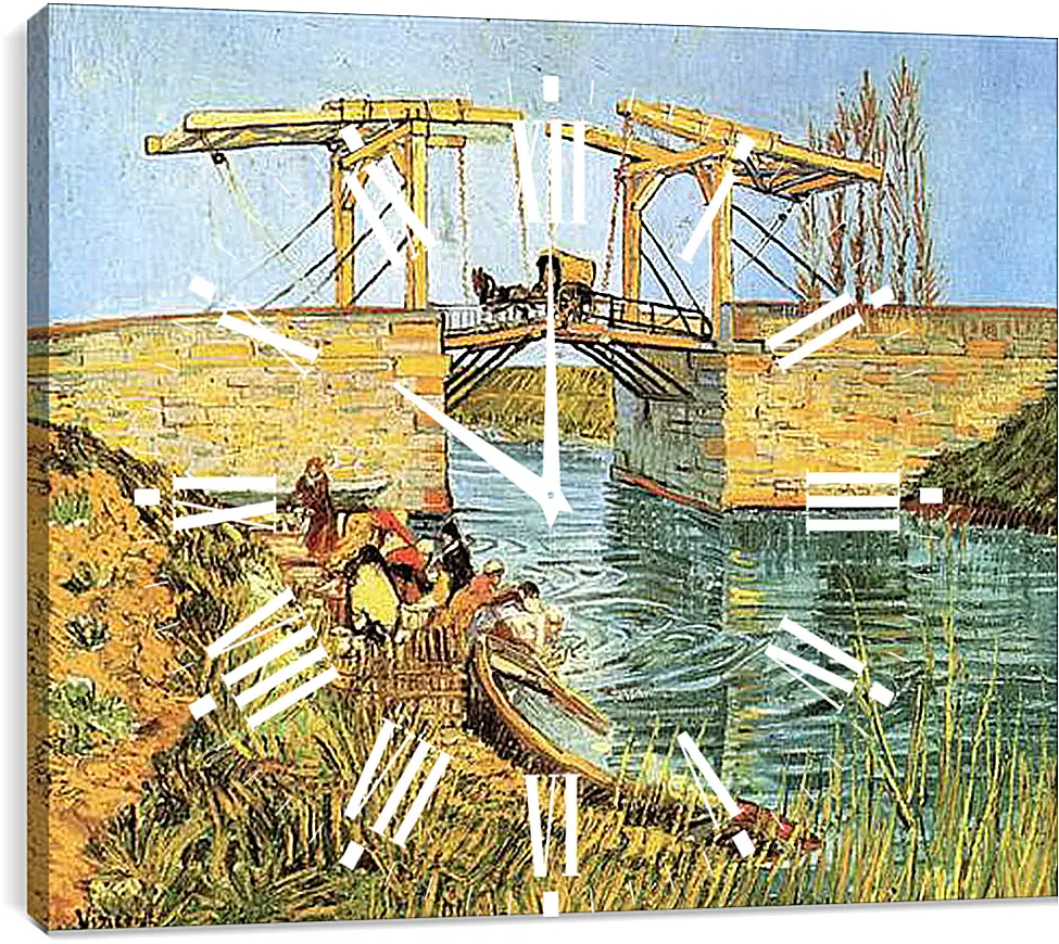 Часы картина - The Langlois Bridge at Arles with Women Washing. Винсент Ван Гог