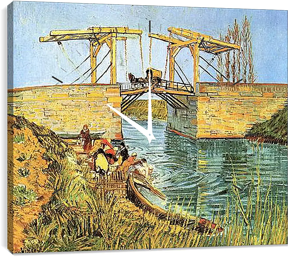 Часы картина - The Langlois Bridge at Arles with Women Washing. Винсент Ван Гог