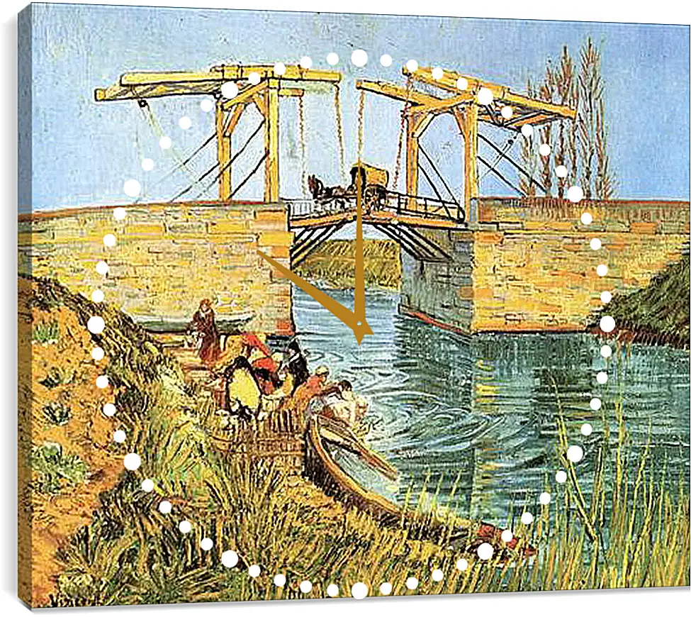 Часы картина - The Langlois Bridge at Arles with Women Washing. Винсент Ван Гог