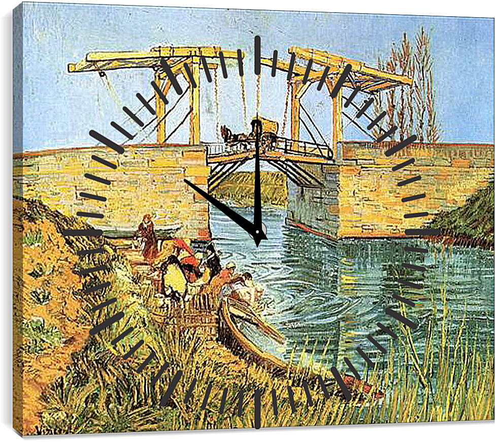 Часы картина - The Langlois Bridge at Arles with Women Washing. Винсент Ван Гог