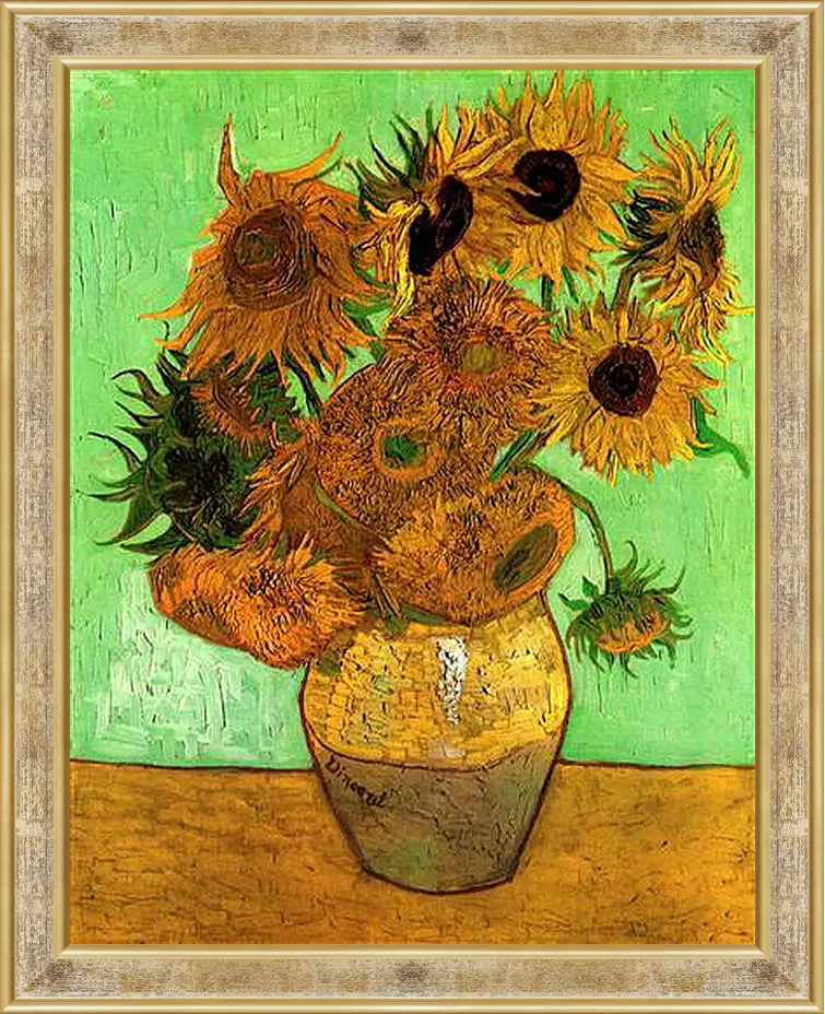 Картина в раме - Still Life Vase with Twelve Sunflowers 2. Винсент Ван Гог