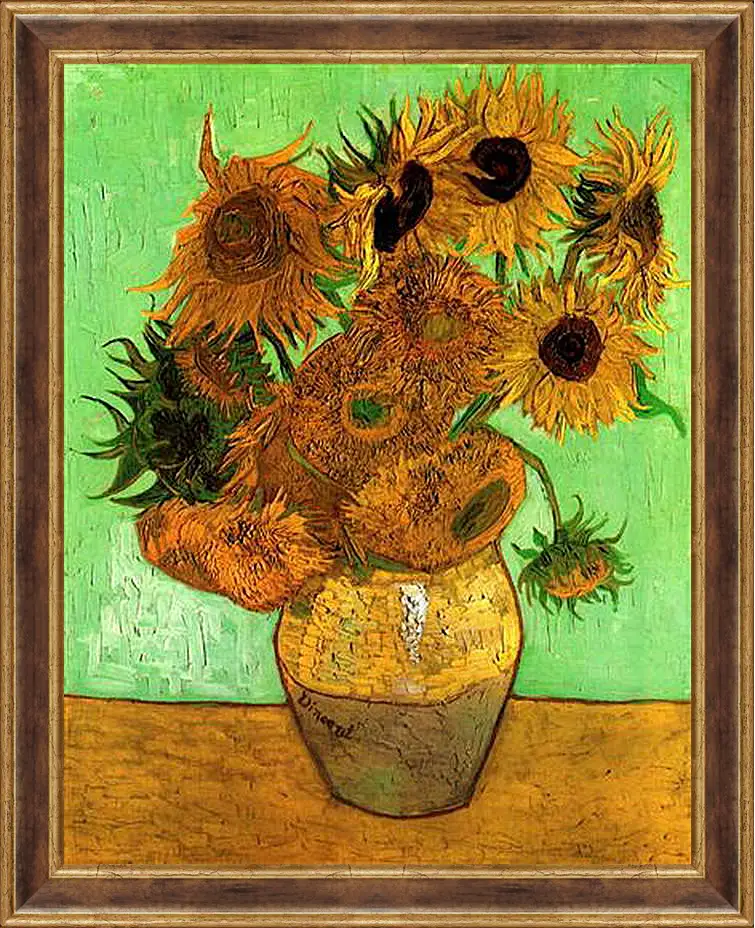 Картина в раме - Still Life Vase with Twelve Sunflowers 2. Винсент Ван Гог