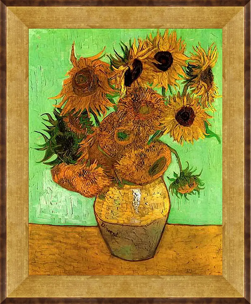 Картина в раме - Still Life Vase with Twelve Sunflowers 2. Винсент Ван Гог