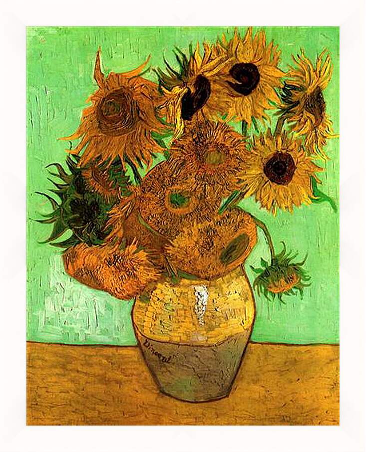 Картина в раме - Still Life Vase with Twelve Sunflowers 2. Винсент Ван Гог