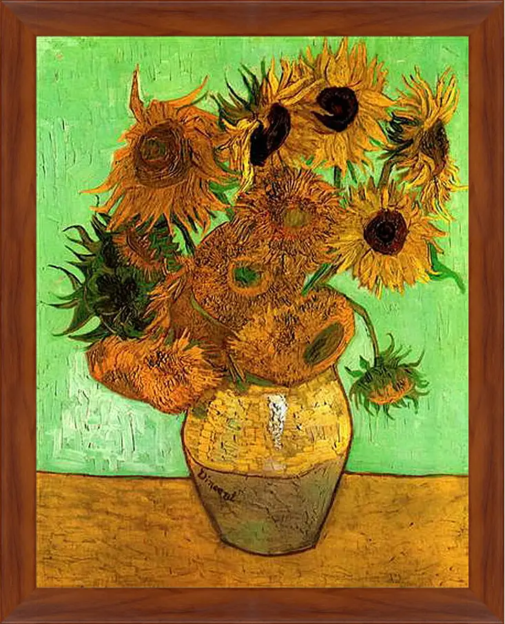 Картина в раме - Still Life Vase with Twelve Sunflowers 2. Винсент Ван Гог