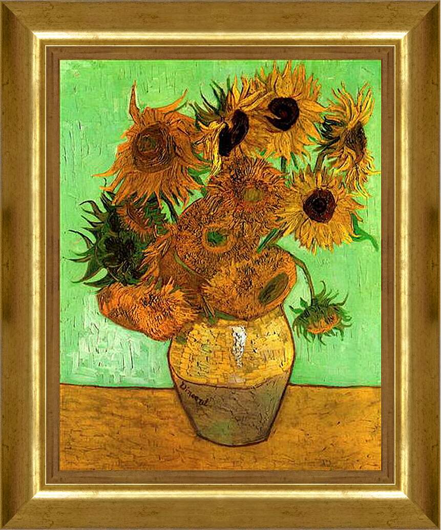 Картина в раме - Still Life Vase with Twelve Sunflowers 2. Винсент Ван Гог