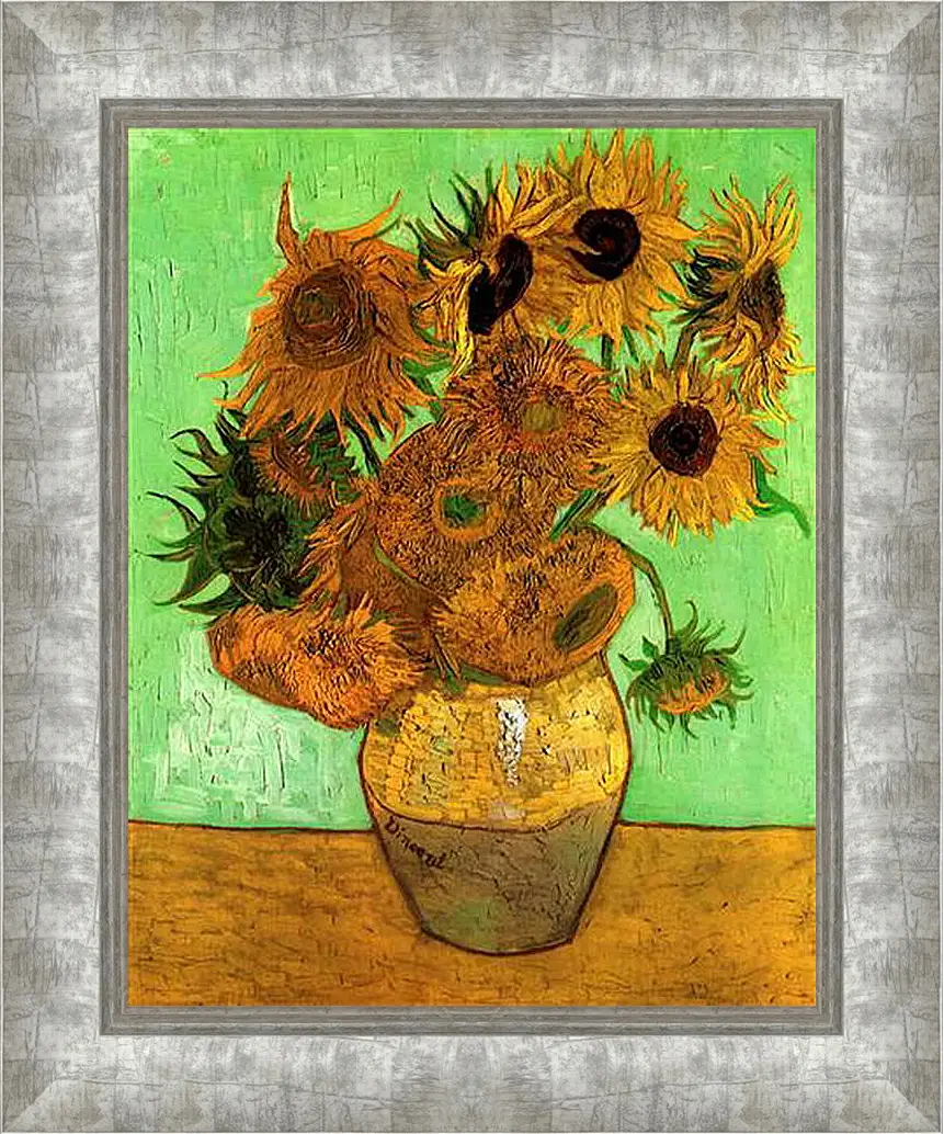 Картина в раме - Still Life Vase with Twelve Sunflowers 2. Винсент Ван Гог