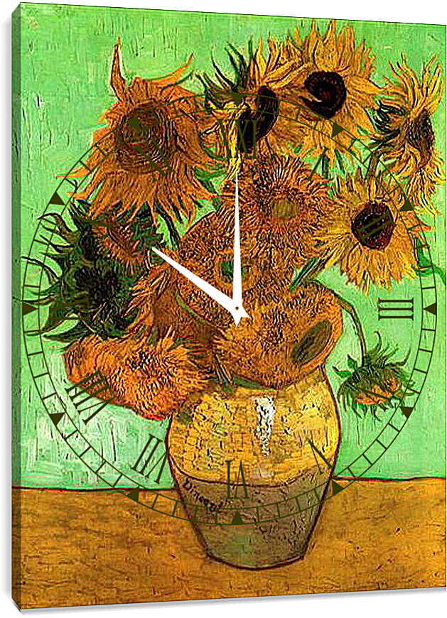 Часы картина - Still Life Vase with Twelve Sunflowers 2. Винсент Ван Гог
