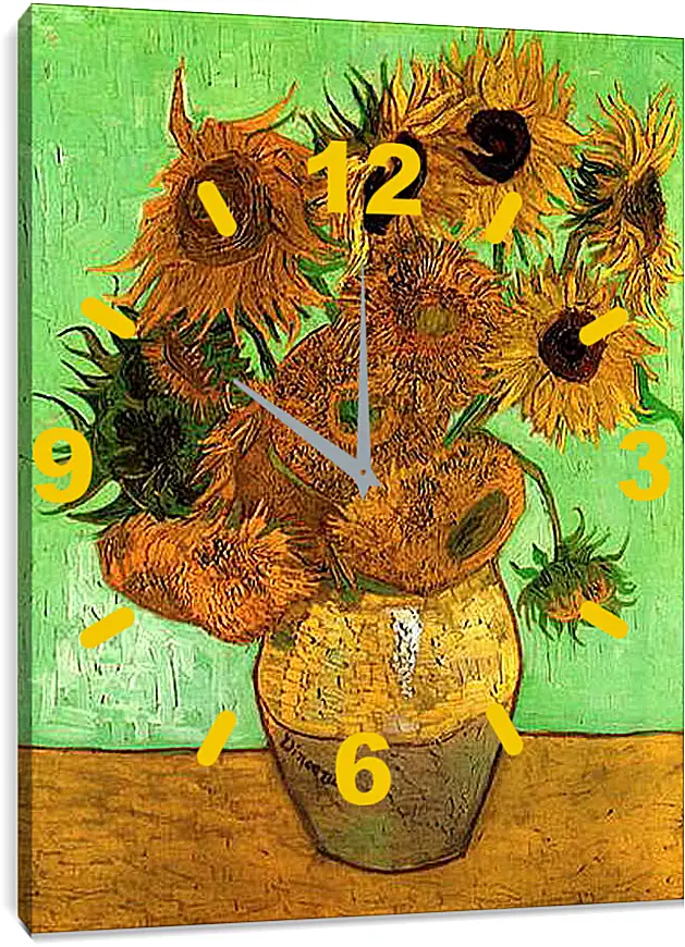 Часы картина - Still Life Vase with Twelve Sunflowers 2. Винсент Ван Гог