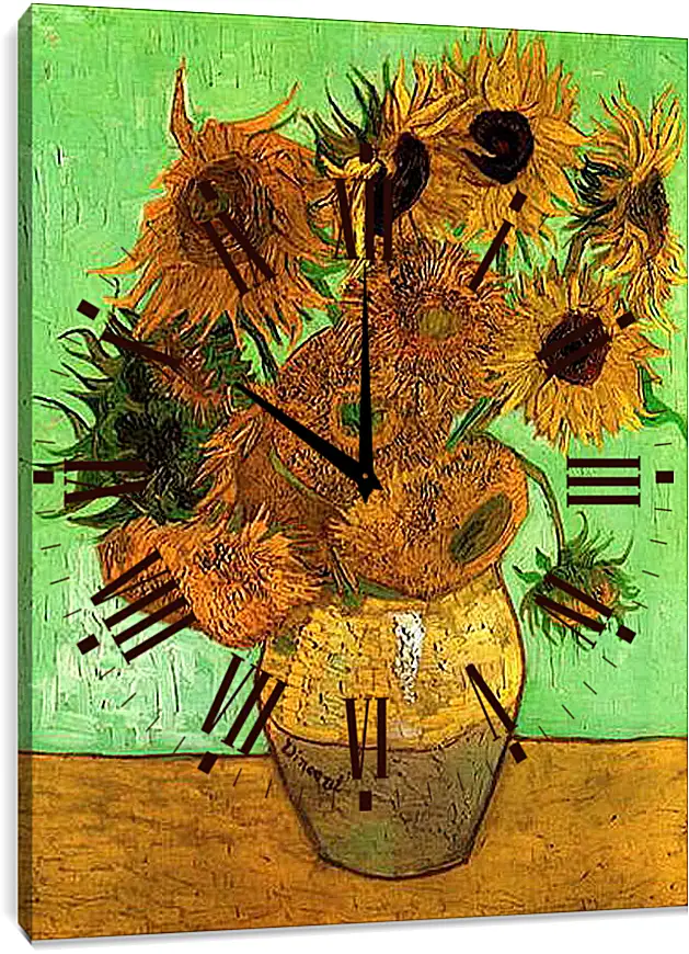 Часы картина - Still Life Vase with Twelve Sunflowers 2. Винсент Ван Гог