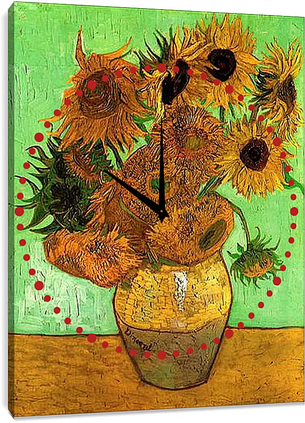 Часы картина - Still Life Vase with Twelve Sunflowers 2. Винсент Ван Гог