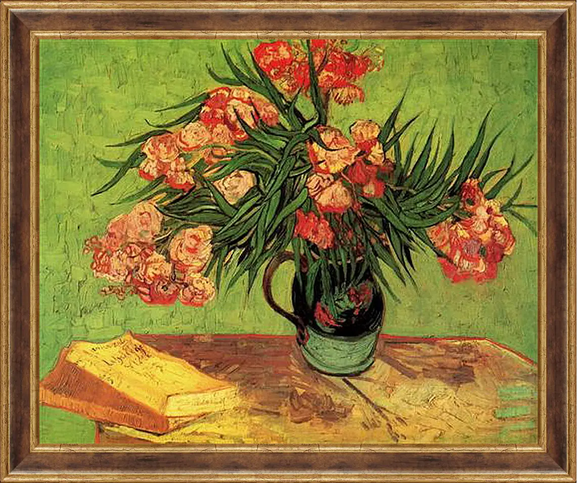 Картина в раме - Still Life Vase with Oleanders and Books. Винсент Ван Гог