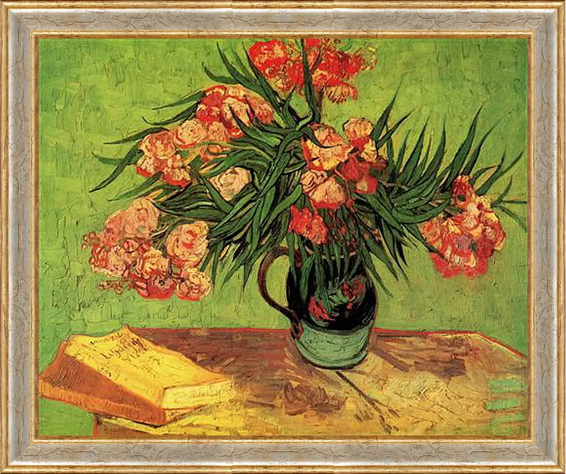 Картина в раме - Still Life Vase with Oleanders and Books. Винсент Ван Гог