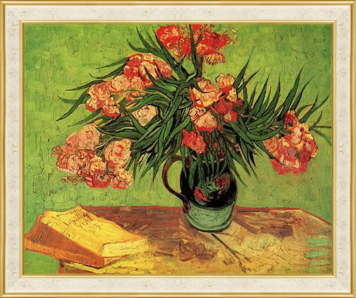 Картина в раме - Still Life Vase with Oleanders and Books. Винсент Ван Гог