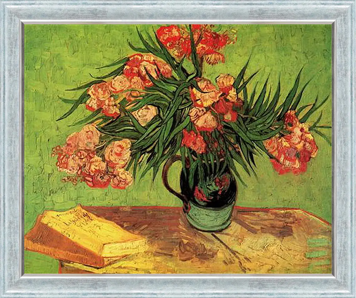 Картина в раме - Still Life Vase with Oleanders and Books. Винсент Ван Гог