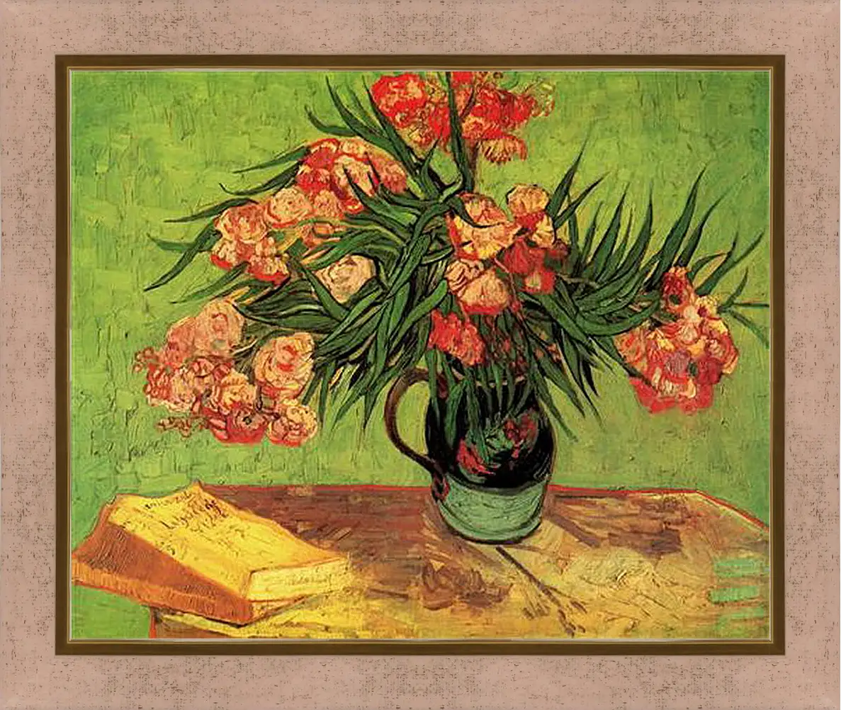 Картина в раме - Still Life Vase with Oleanders and Books. Винсент Ван Гог