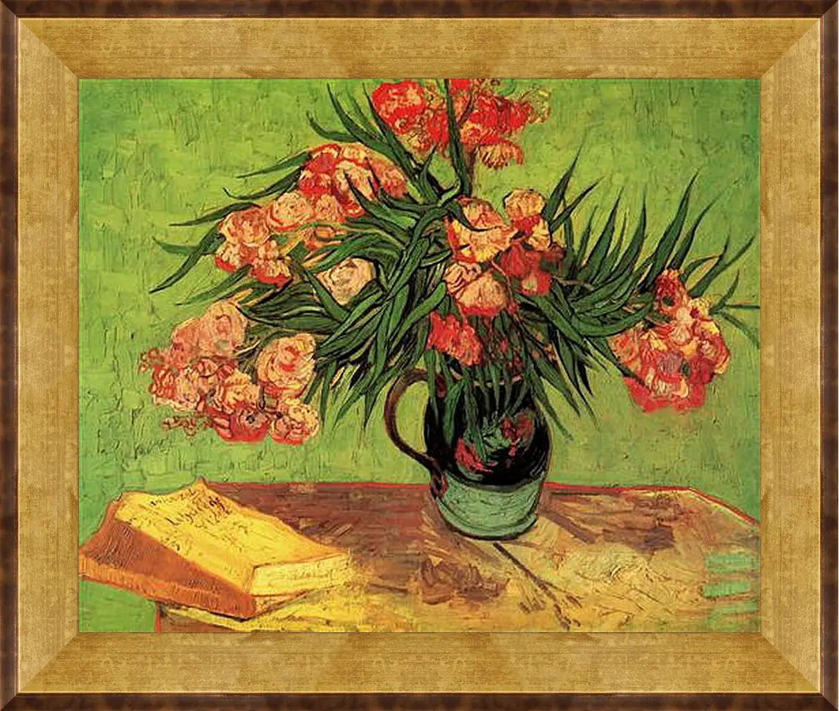 Картина в раме - Still Life Vase with Oleanders and Books. Винсент Ван Гог