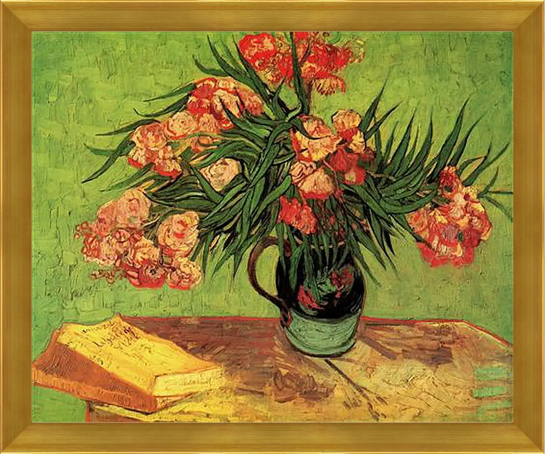 Картина в раме - Still Life Vase with Oleanders and Books. Винсент Ван Гог