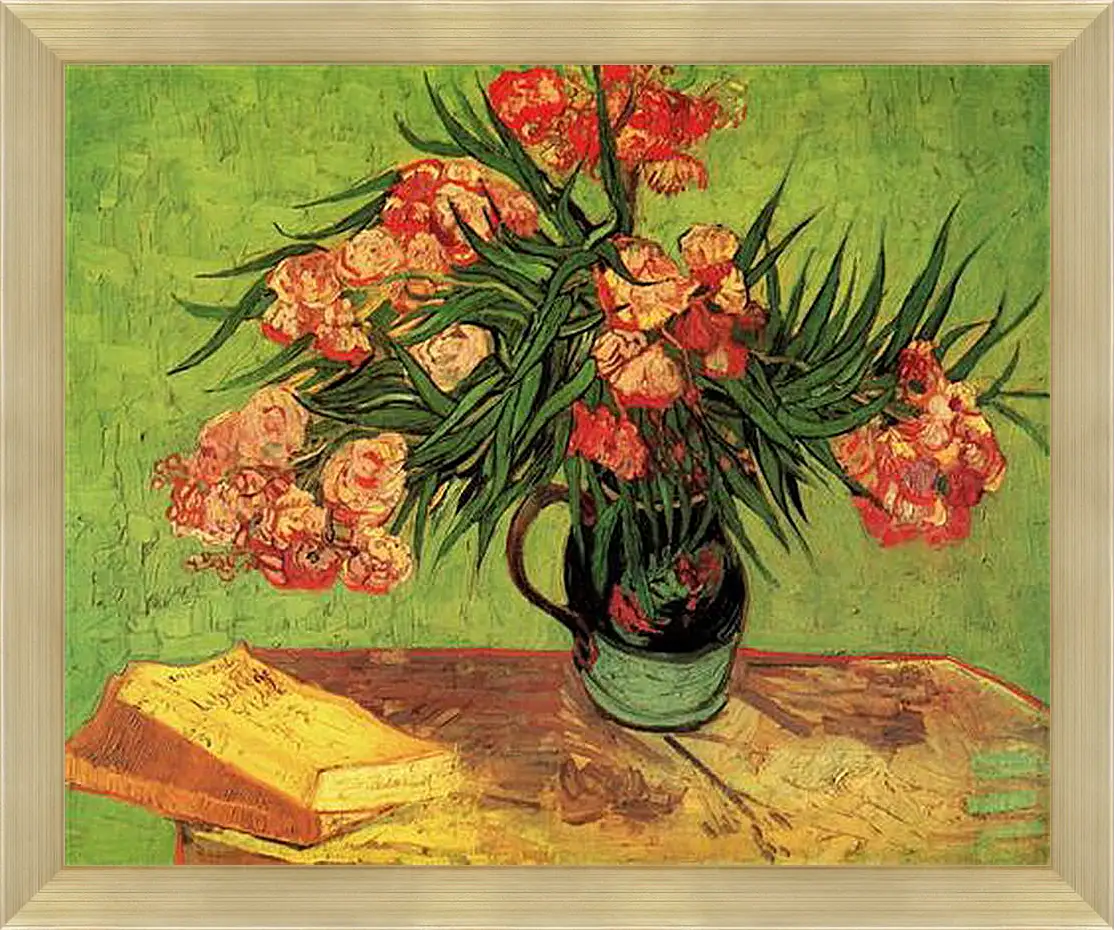 Картина в раме - Still Life Vase with Oleanders and Books. Винсент Ван Гог