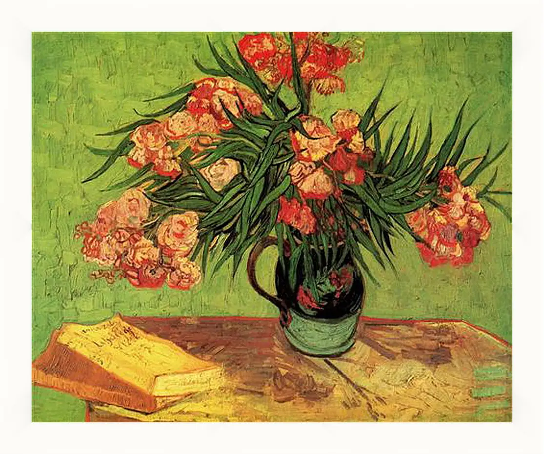 Картина в раме - Still Life Vase with Oleanders and Books. Винсент Ван Гог