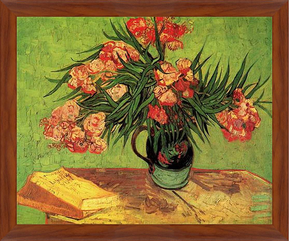 Картина в раме - Still Life Vase with Oleanders and Books. Винсент Ван Гог