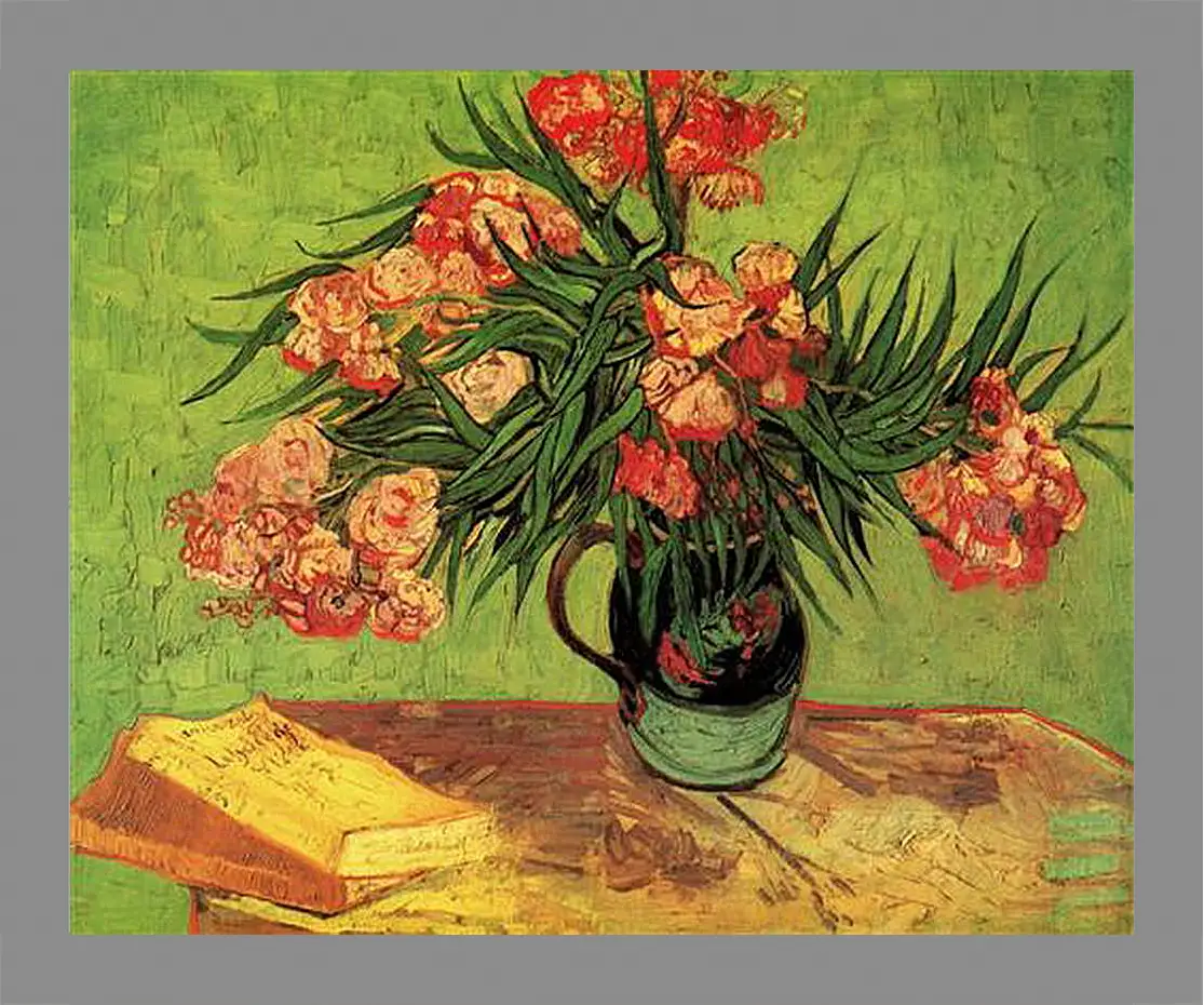 Картина в раме - Still Life Vase with Oleanders and Books. Винсент Ван Гог