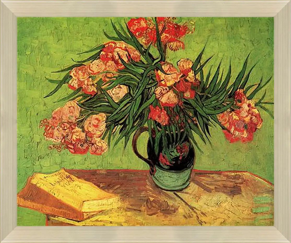 Картина в раме - Still Life Vase with Oleanders and Books. Винсент Ван Гог