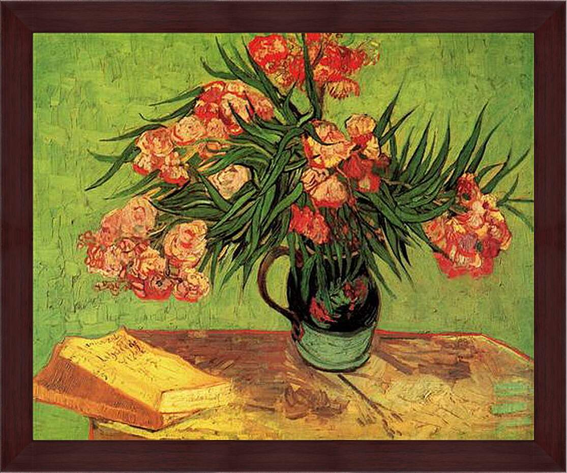Картина в раме - Still Life Vase with Oleanders and Books. Винсент Ван Гог