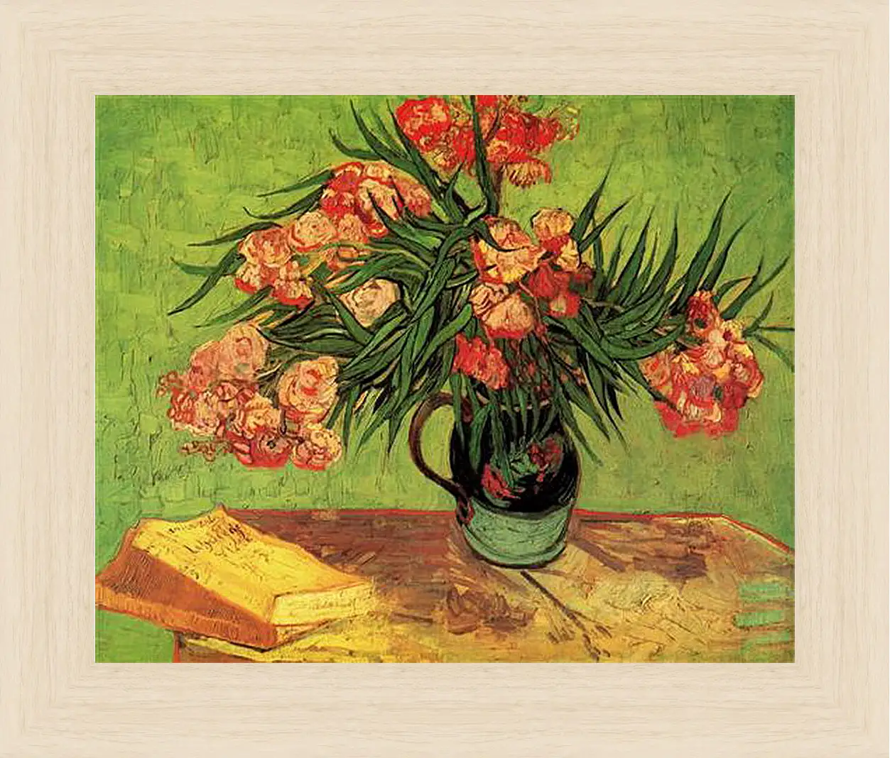 Картина в раме - Still Life Vase with Oleanders and Books. Винсент Ван Гог