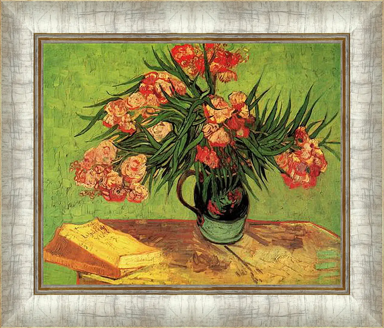 Картина в раме - Still Life Vase with Oleanders and Books. Винсент Ван Гог