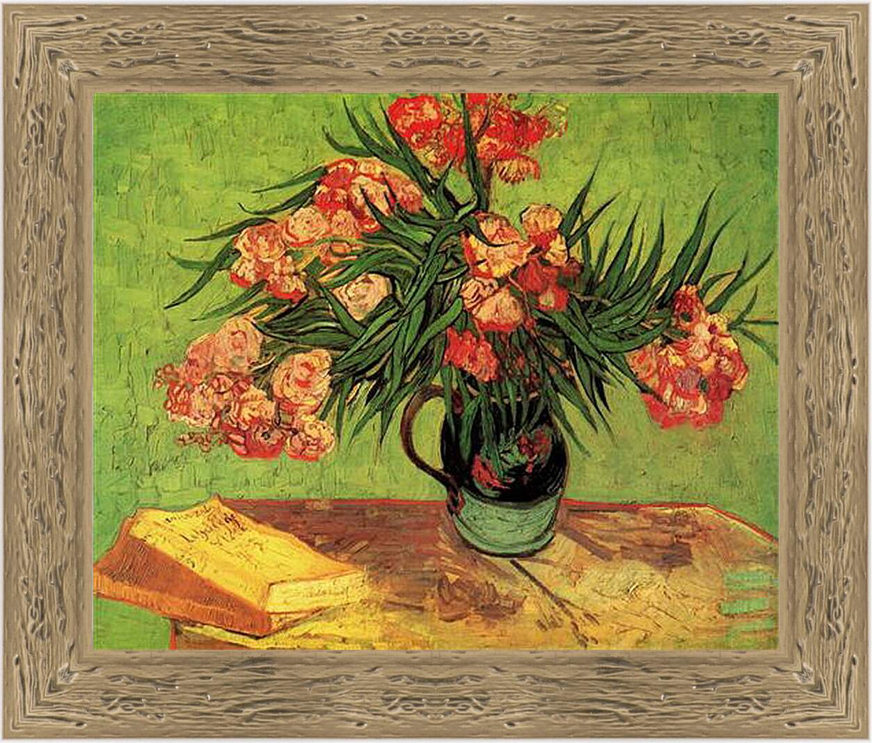 Картина в раме - Still Life Vase with Oleanders and Books. Винсент Ван Гог