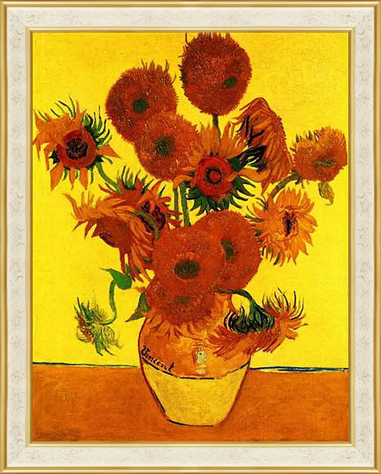 Картина в раме - Still Life Vase with Fifteen Sunflowers 3. Винсент Ван Гог