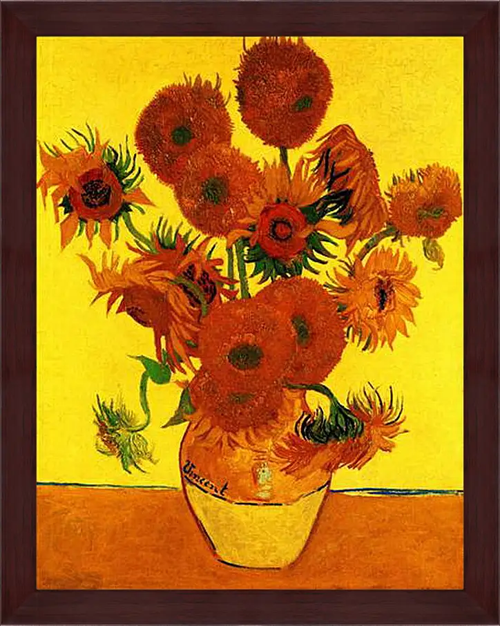 Картина в раме - Still Life Vase with Fifteen Sunflowers 3. Винсент Ван Гог