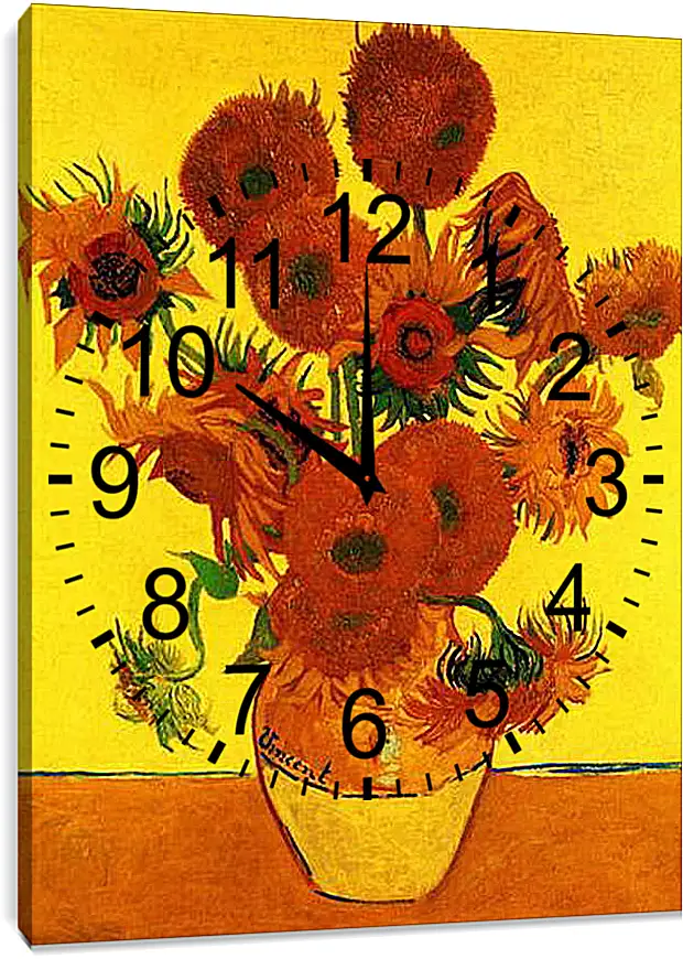 Часы картина - Still Life Vase with Fifteen Sunflowers 3. Винсент Ван Гог