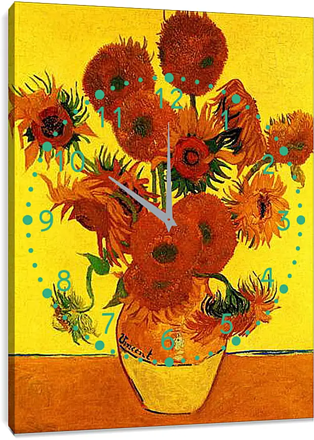 Часы картина - Still Life Vase with Fifteen Sunflowers 3. Винсент Ван Гог