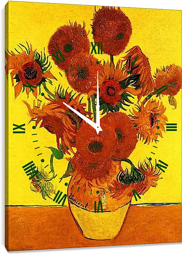 Часы картина - Still Life Vase with Fifteen Sunflowers 3. Винсент Ван Гог