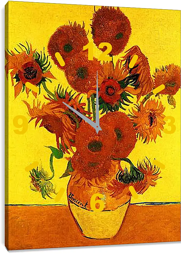 Часы картина - Still Life Vase with Fifteen Sunflowers 3. Винсент Ван Гог